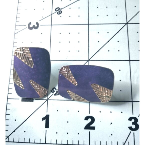 Purple Silver Earrings Abstract Tropical Leaf Geometric - Picture 3 of 3